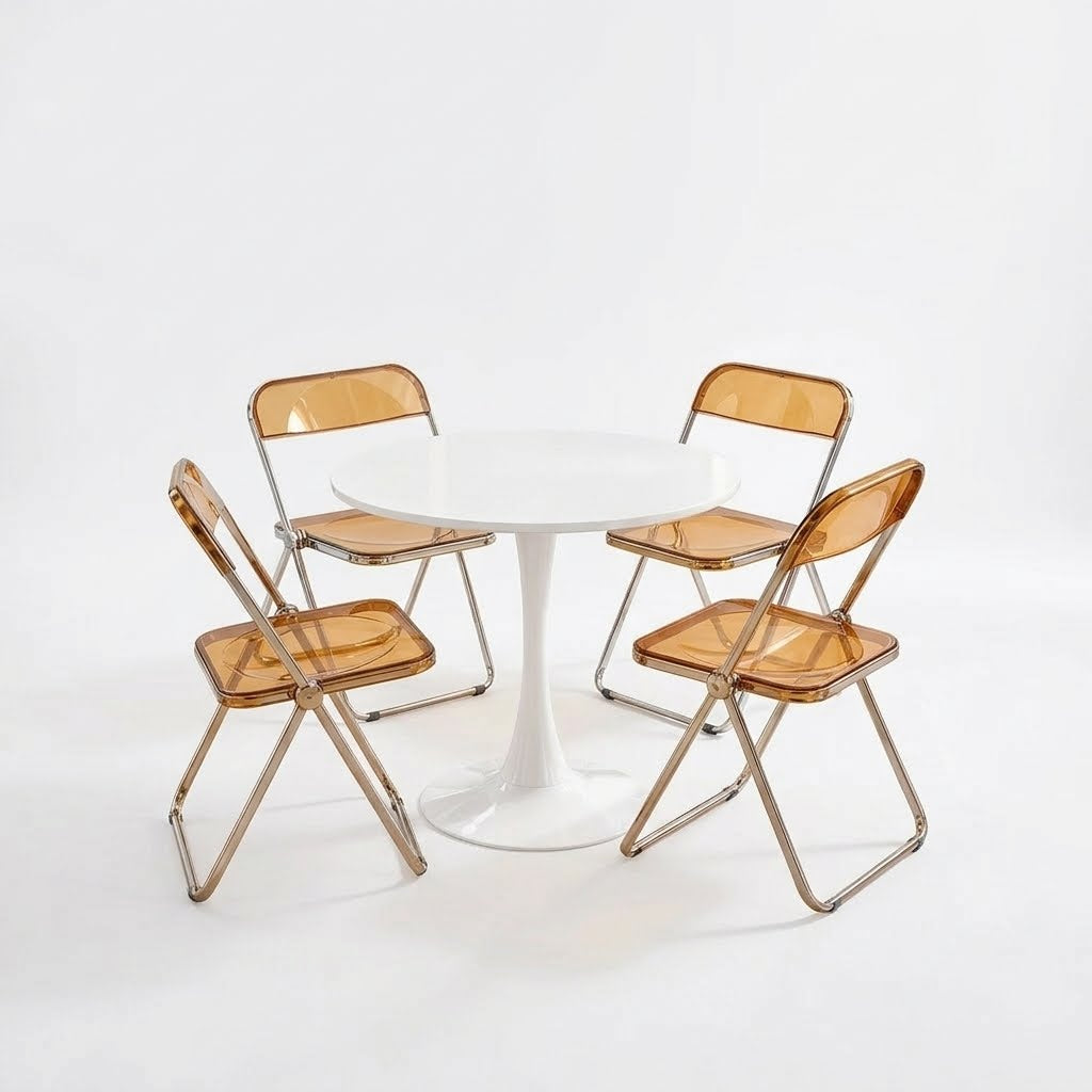 MFurn 5-Piece Dining Set with Round Tulip Table and 4 Folding Chairs