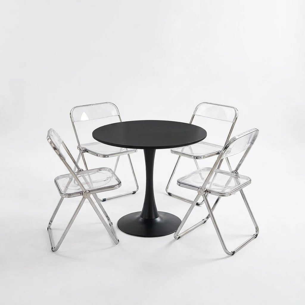 MFurn 5-Piece Dining Set with Round Tulip Table and 4 Folding Chairs