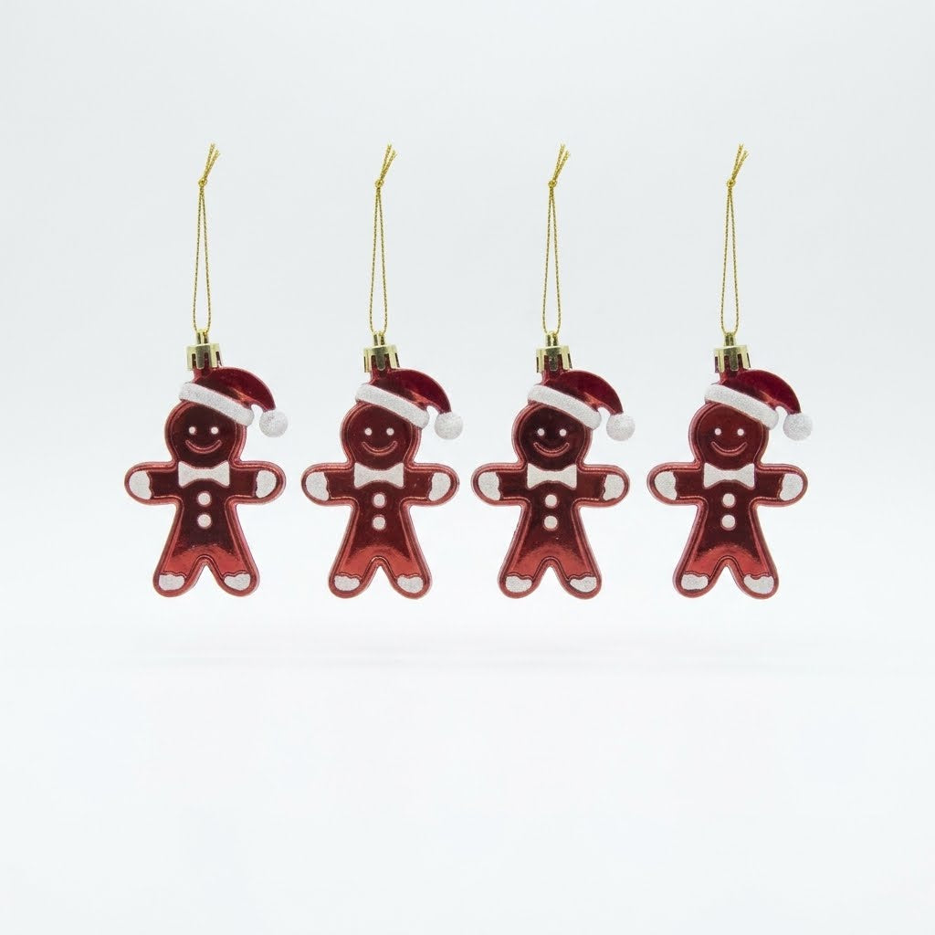 4-Piece Red Gingerbread Men Christmas Tree Ornament Set