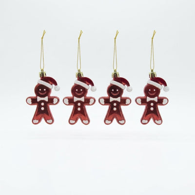 4-Piece Red Gingerbread Men Christmas Tree Ornament Set