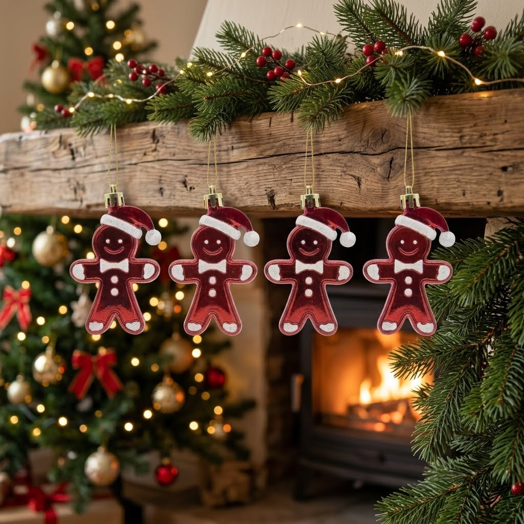 4-Piece Red Gingerbread Men Christmas Tree Ornament Set