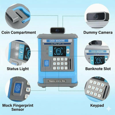 Electronic Money Box for Kids, Password and Fingerprint Simulation Toy ATM
