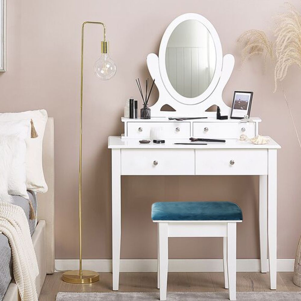Dressing Table Set with Mirror Drawers Makeup Desk Chair