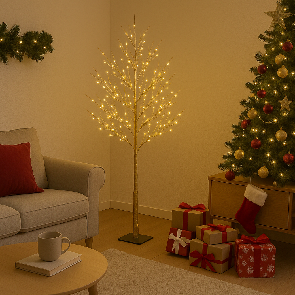 1.8M 240 LED Gold Tree Light – Warm White Glow