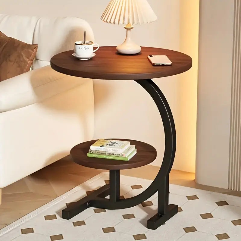 MFurn Sun & Moon Round Coffee Table – Modern 2-Tier C-Shaped Side Table