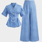 Women’s Button Front Wide Leg 2 Piece Set – Short Sleeve Top & Pants