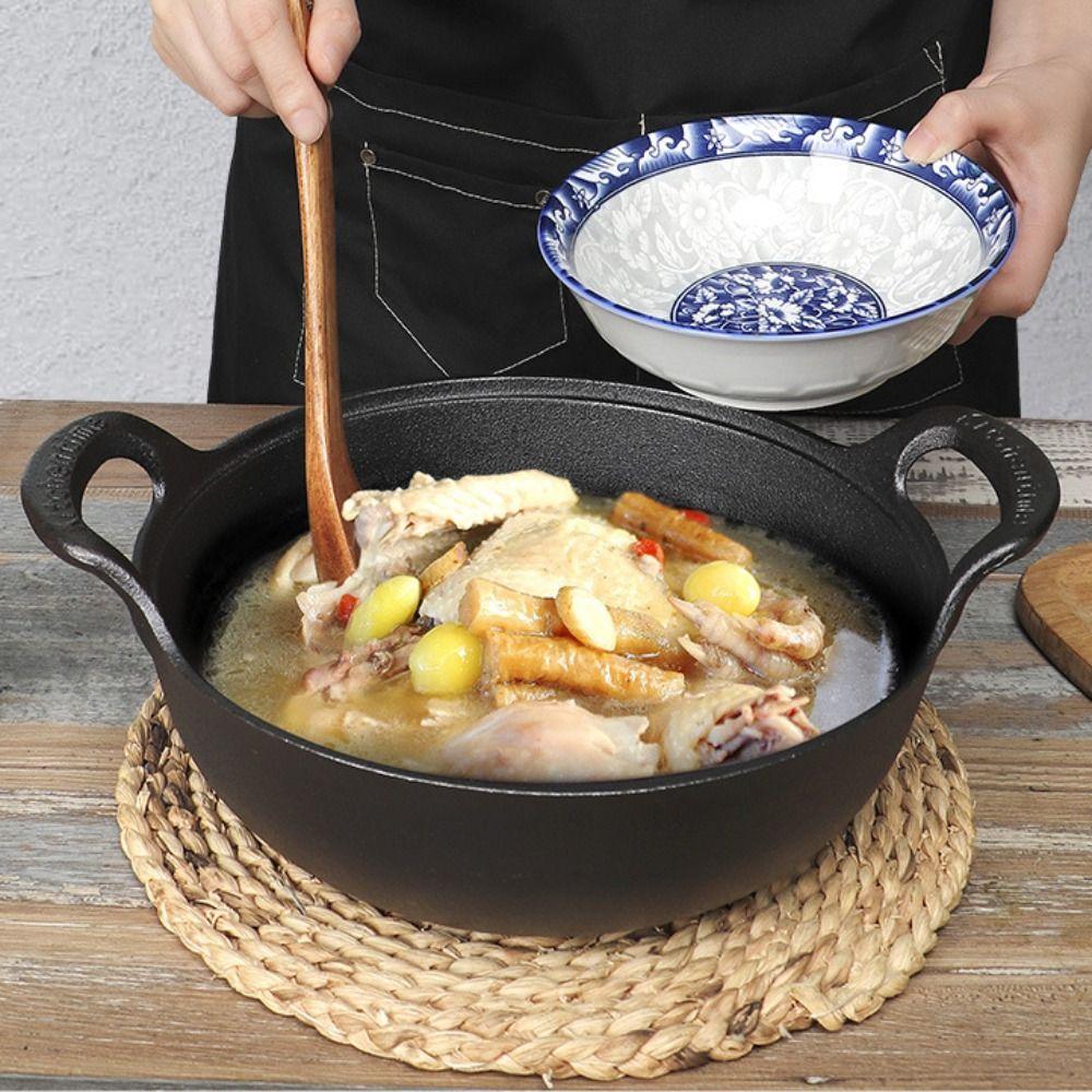 MHome Cast Iron Stew Pot with Wooden Lid – 20cm Non-Stick Soup & Cooking Pot