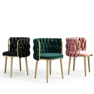 MFurn Braided Velvet Dining Chair with Gold Metal Frame
