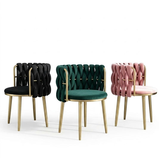 MFurn Braided Velvet Dining Chair with Gold Metal Frame