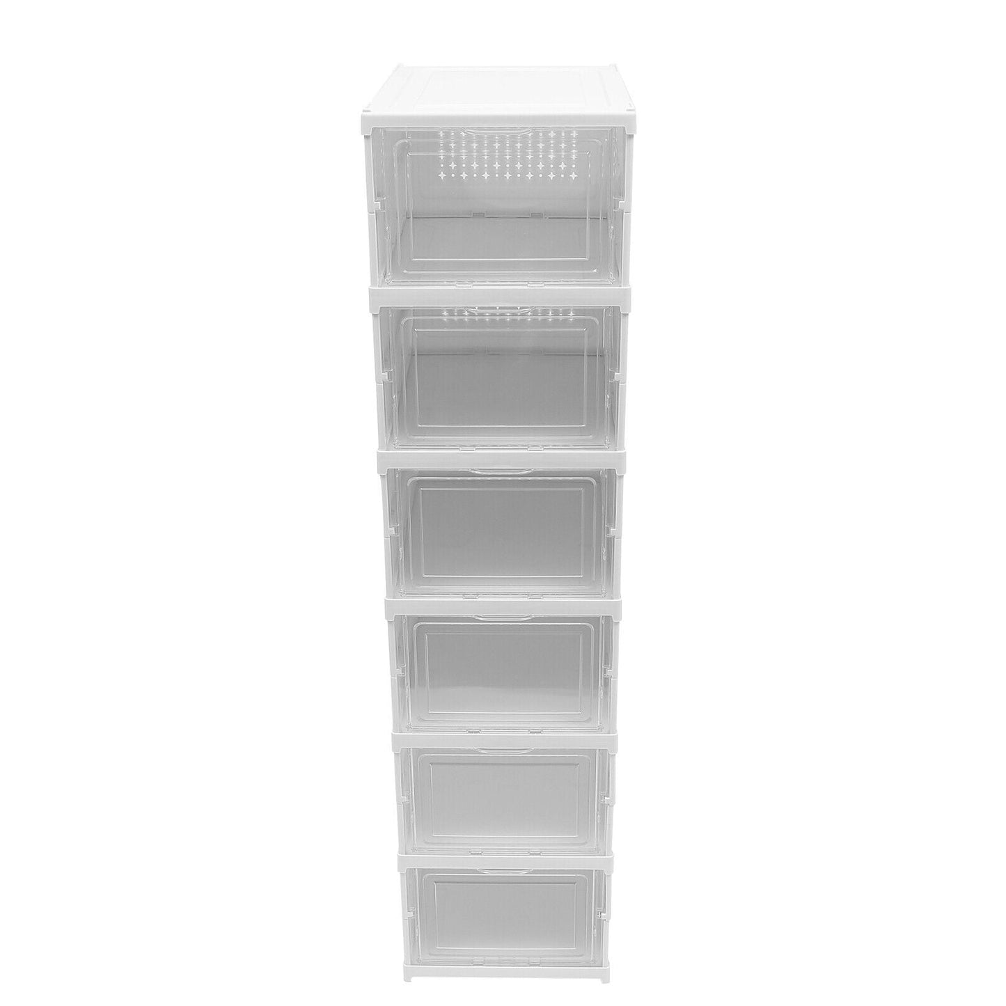 MHome 6-Tier Folding Shoe Box – Stackable Transparent Door Shoe Organizer