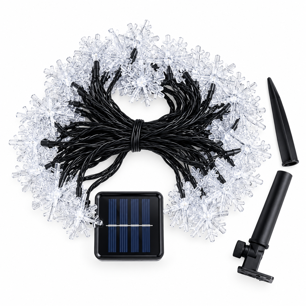 Solar Snowflake String Lights, 5m with 20 LEDs, Multicolour Outdoor Decoration