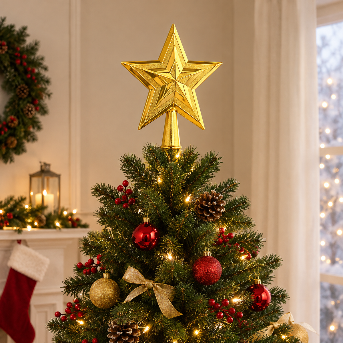 Gold 3D Star Christmas Tree Topper, 20cm