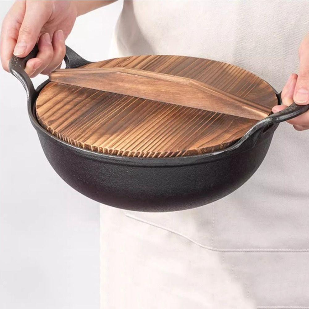 MHome Cast Iron Stew Pot with Wooden Lid – 20cm Non-Stick Soup & Cooking Pot