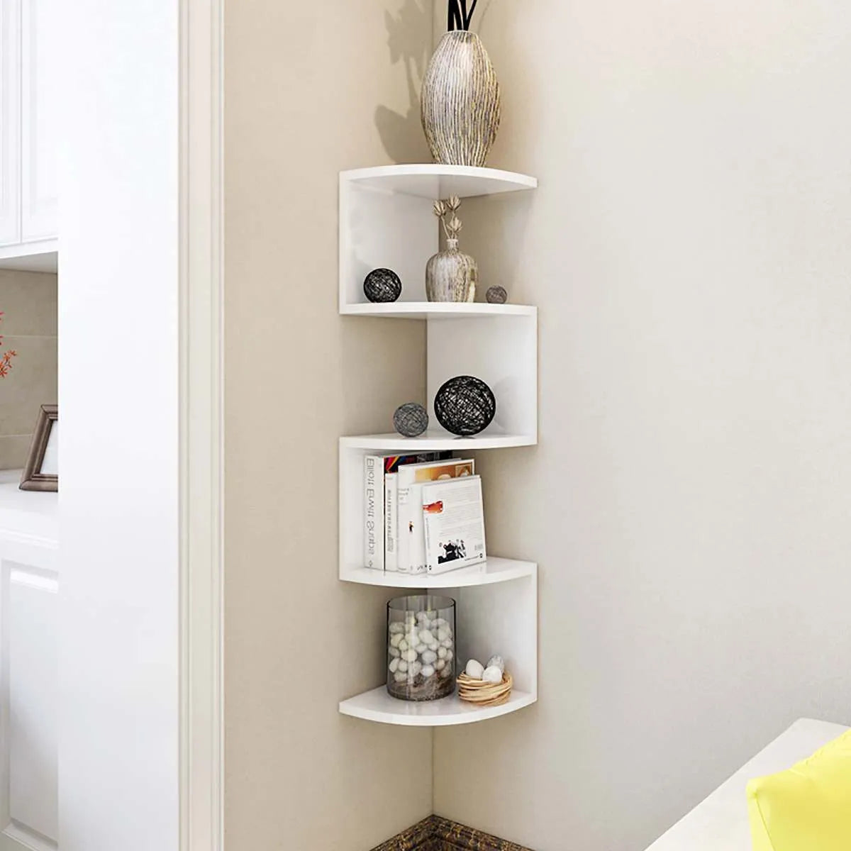 MHome 5-Layer Corner Wall-Mounted Bookshelf Storage Rack