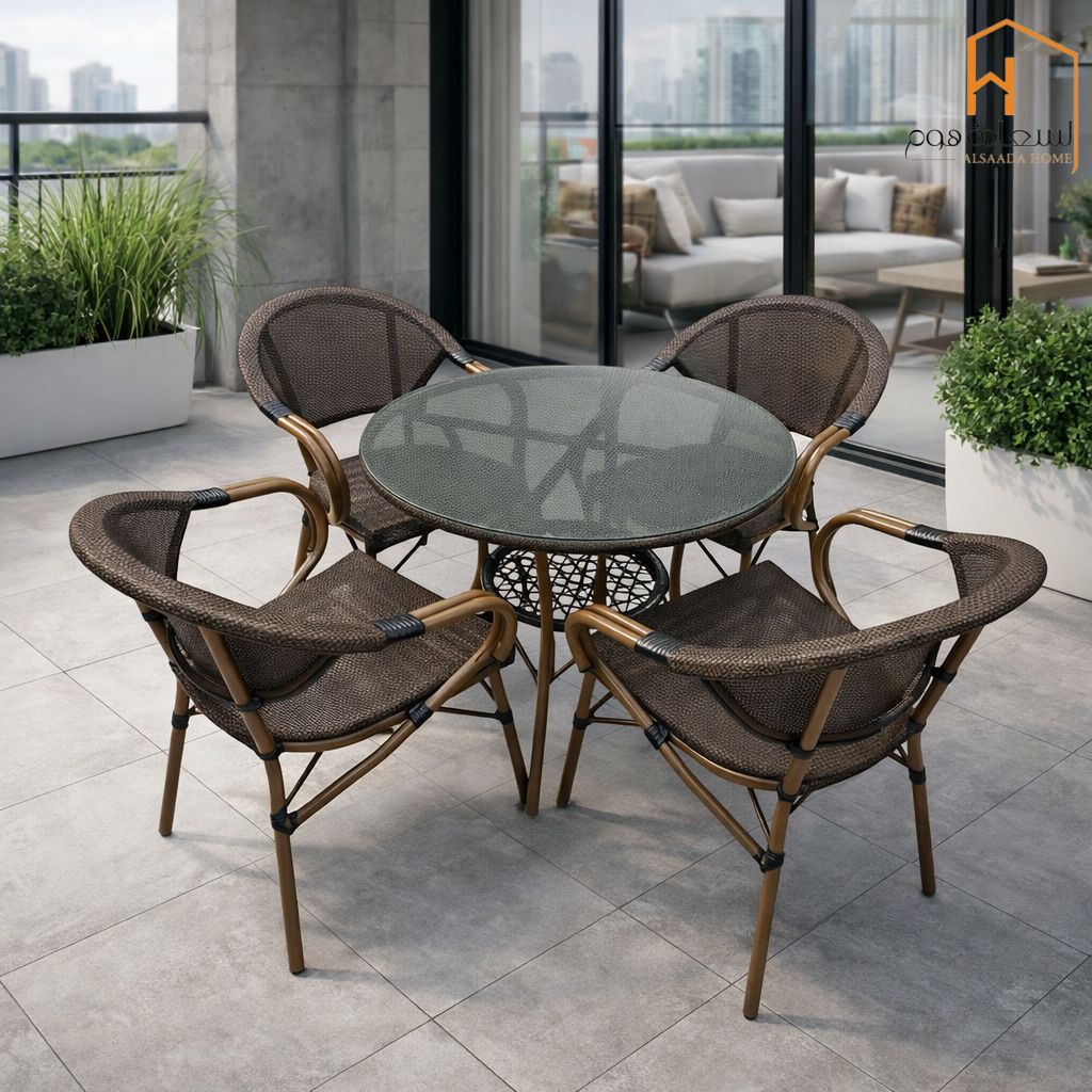 MFURN 5-Piece Outdoor Rattan Patio Set with Glass Table & 4 Chairs