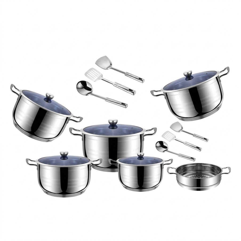 Ultimate Kitchen Essentials Combo (Fussion 1.8L Stainless Steel Kettle + Condere 14-Piece Cookware Set + Smart Ceramic Heating Mug Set)
