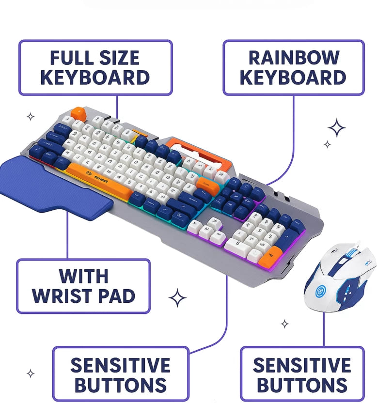 MTech Gaming Keyboard and Mouse Combo – Light-Up Rainbow Design