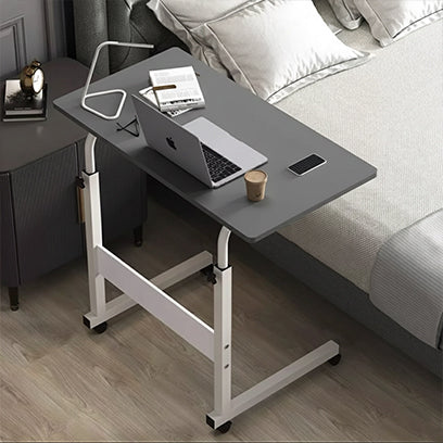 MFurn Portable Laptop Table with Adjustable Height & Wheels – Wooden Rolling Desk