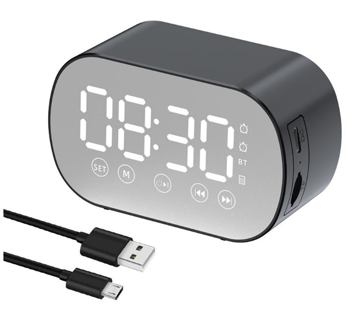 Mini Bluetooth Speaker LED HD Mirror Digital, Alarm Clock ,FM Radio