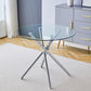 MFurn Glass Dining Table with Cross Stainless Steel Legs