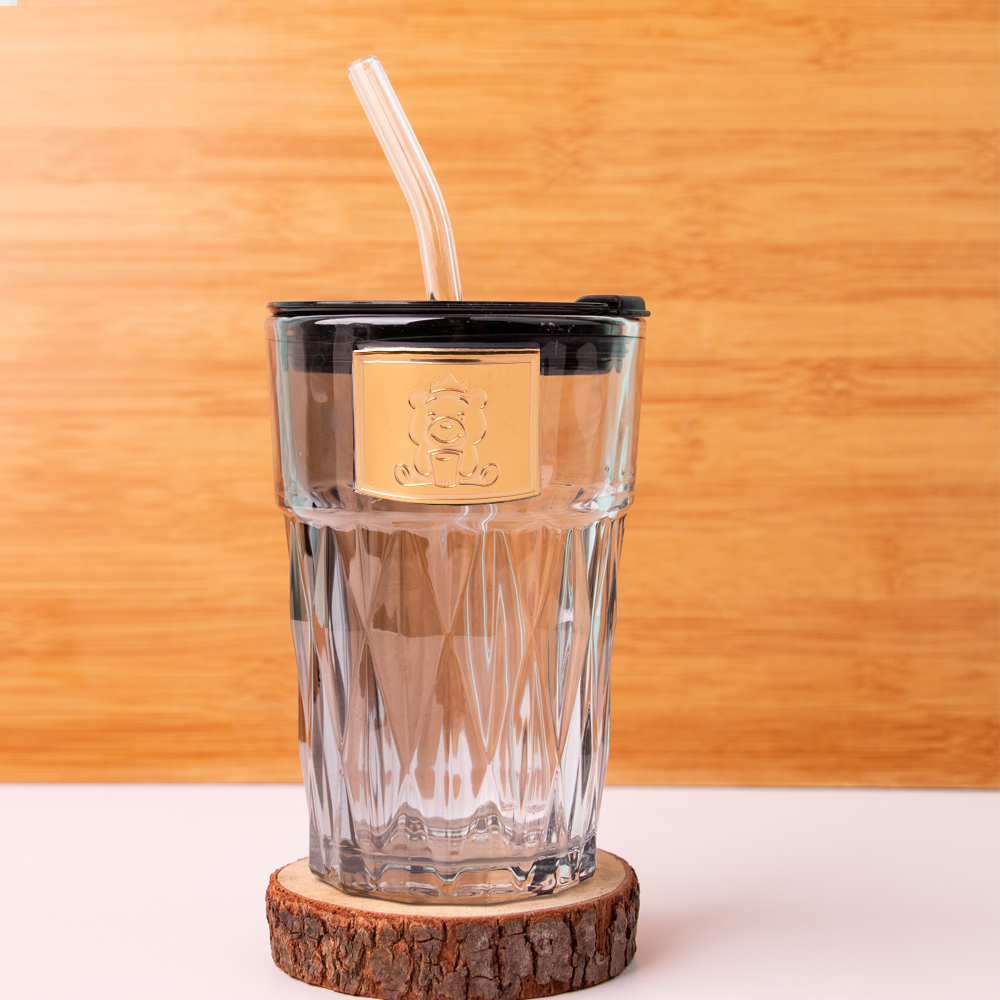 Portable Glass Water Bottle With Lid & Straw 400ml