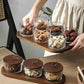 New ceramic dessert bowl snack dish taste fruit salad ice cream bowl pudding cup with bamboo tray glass cover creative tableware 3pc
