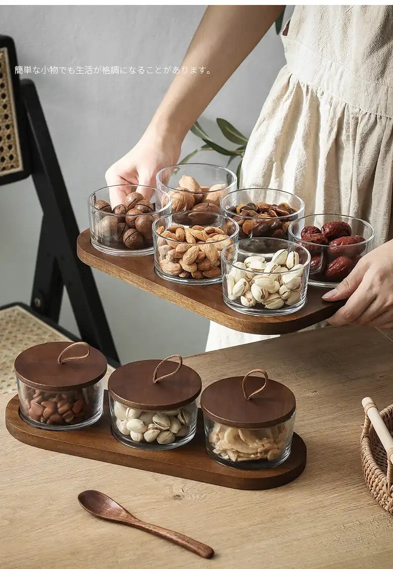 New ceramic dessert bowl snack dish taste fruit salad ice cream bowl pudding cup with bamboo tray glass cover creative tableware 3pc