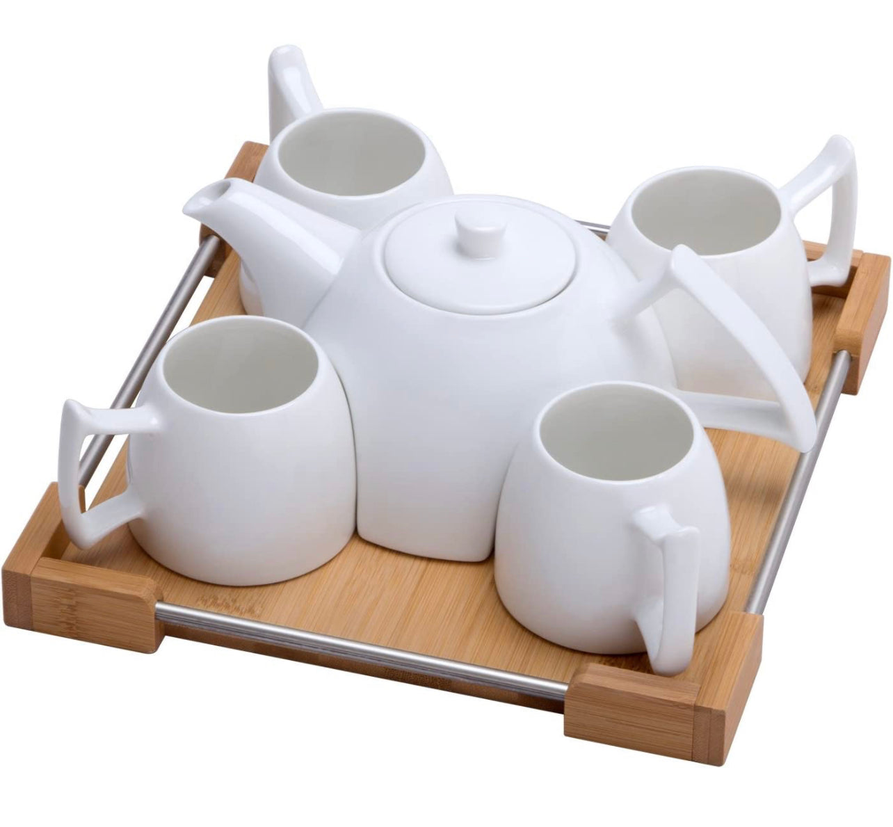 Mini Porcelain Tea Set - Ceramic Teapot Coffee Cup Set for Drinking Tea, Latte, 6pc