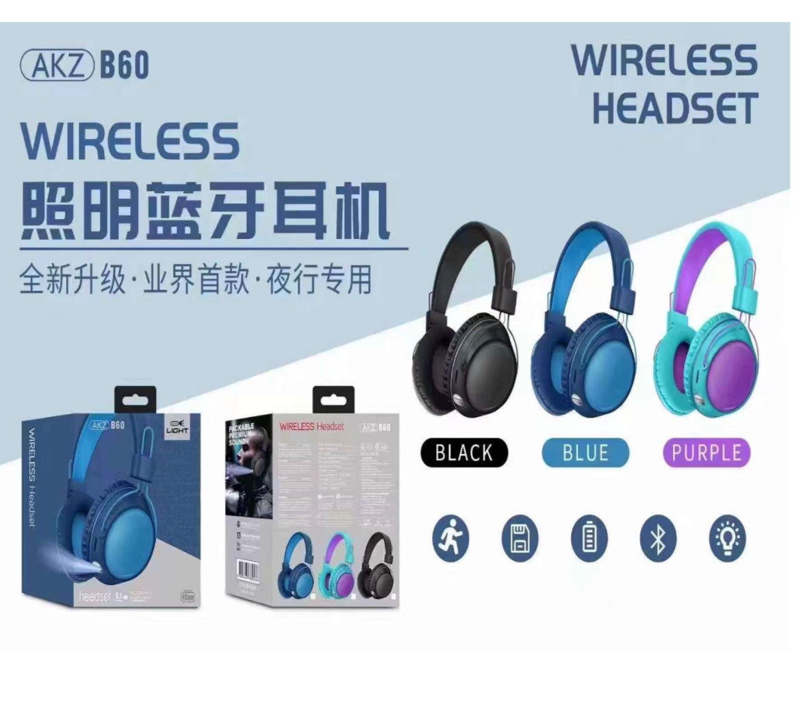 Bluetooth 5.3 Foldup Headset FM Radio Micro SD Card Slot Comfort Fit + Built in LED