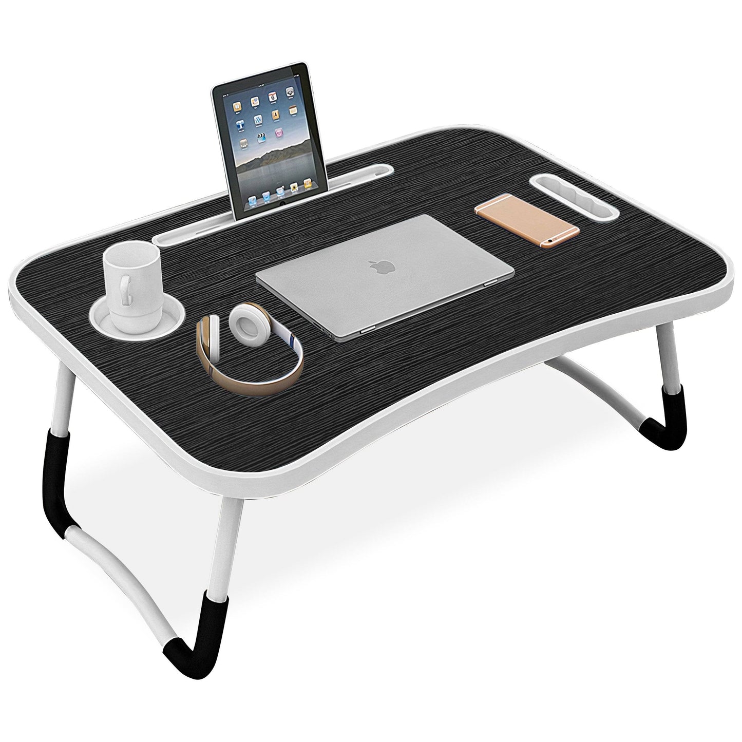 Trendy Foldable Laptop Table with Tablet Holder, Cup Holder, 4 USB Ports, 1 USB Light, 1 x Micro USB