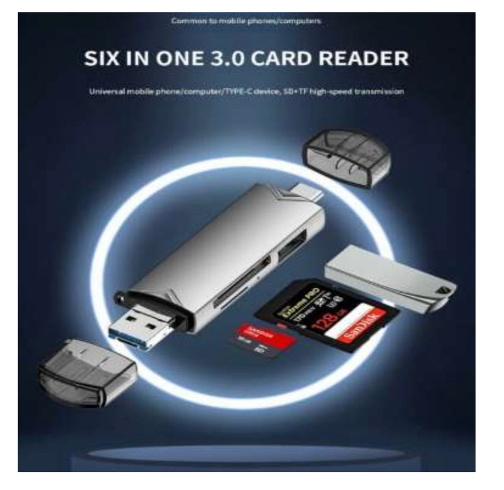 Multifunctional USB V8 & Type C Card Reader OTG, Reads Micro SD + SD Card & USB Flash Drive
