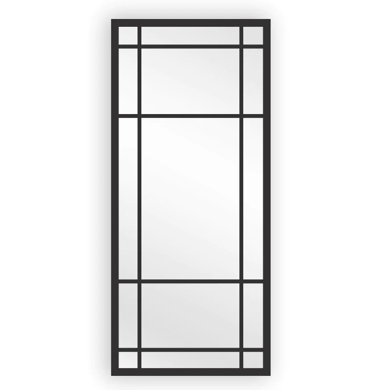 MFurn Grid Floor Mirror: Large Black Metal Frame Full-Length Leaning Mirror, 180 x 100 cm