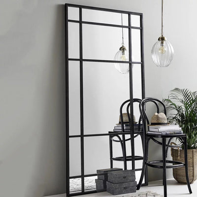 MFurn Grid Floor Mirror: Large Black Metal Frame Full-Length Leaning Mirror, 180 x 100 cm