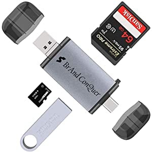 Multifunctional USB V8 & Type C Card Reader OTG, Reads Micro SD + SD Card & USB Flash Drive
