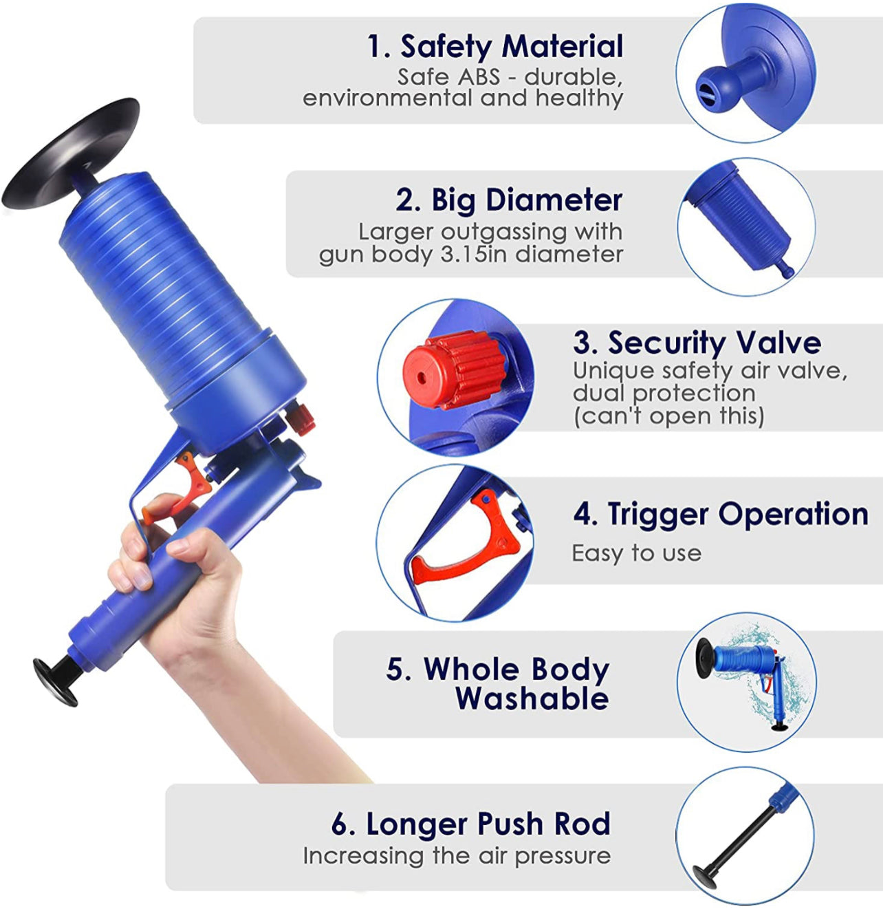 Toilet Plunger Air Drain Blaster Pressure Pump Cleaner for Bathroom Kitchen Clog Remover