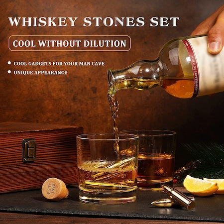 Whiskey Bullet Stones, Stainless Steel Whisky Rocks, Reusable ice cube  Metal Ice, Gifts for Men Dad, Christmas Stocking Stuffer, Whiskey Stones  Rocks