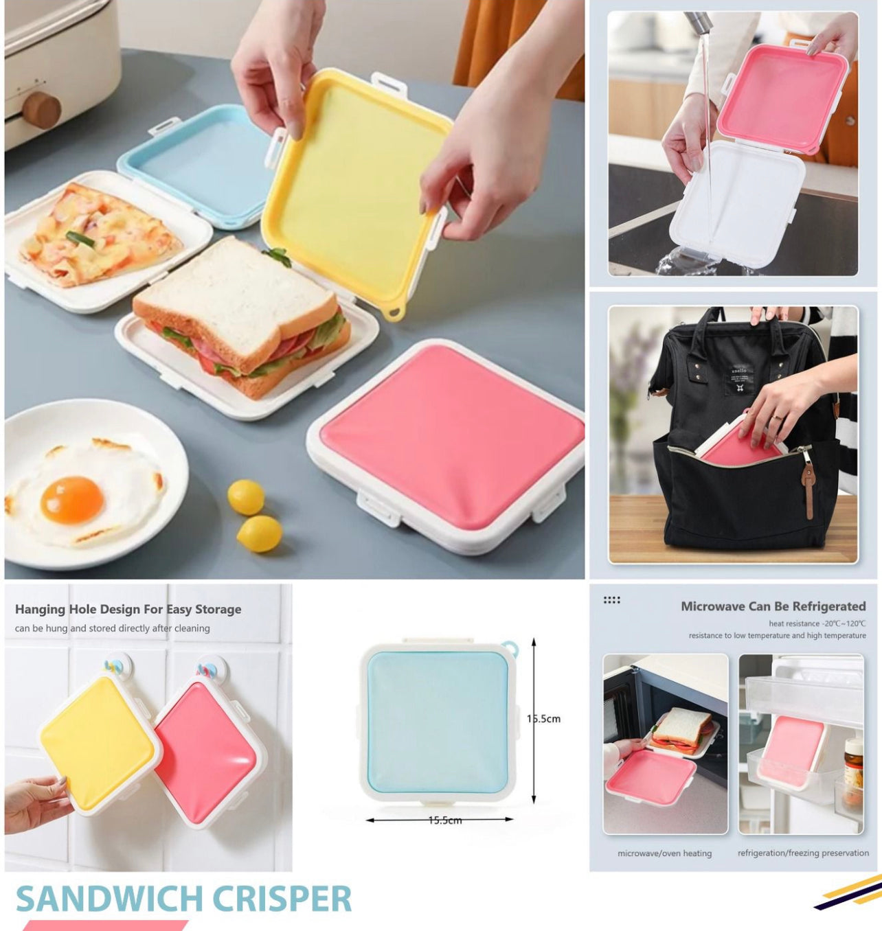 Silicone Sandwich Square Storage Box Reusable Microwave Safe Lunch Box