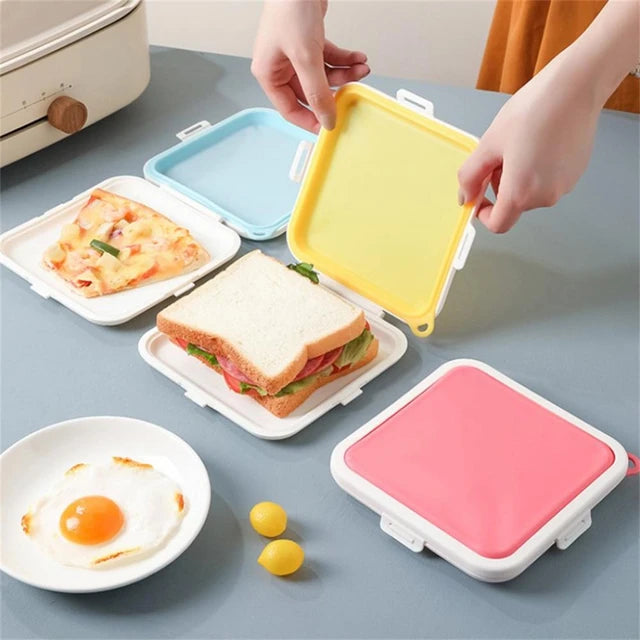 Silicone Sandwich Square Storage Box Reusable Microwave Safe Lunch Box