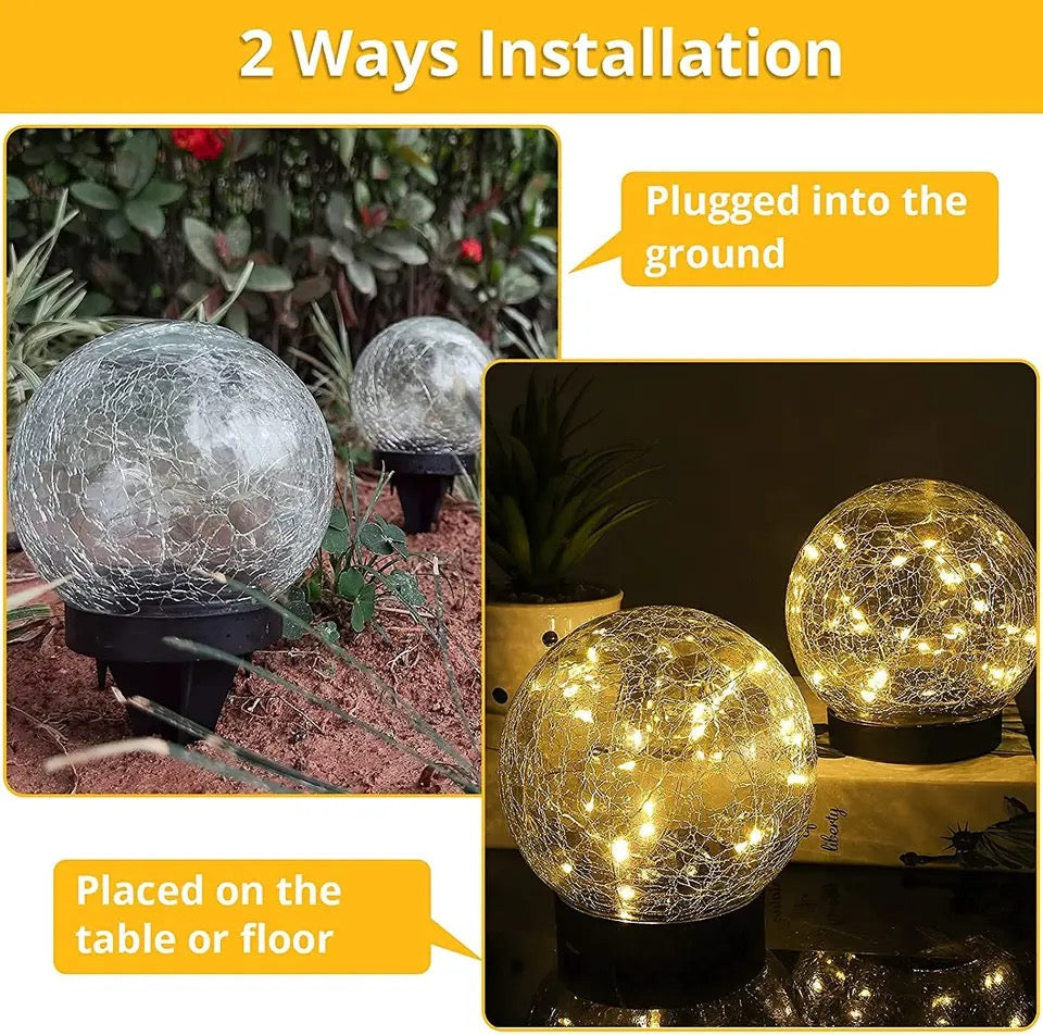 Solar LED Light Outdoor Cracked Glass Ball Lamp In-Ground Solar Garden Light Waterproof for Garden Pathway Party Decoration