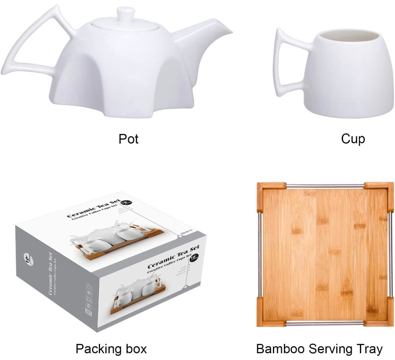 Mini Porcelain Tea Set - Ceramic Teapot Coffee Cup Set for Drinking Tea, Latte, 6pc