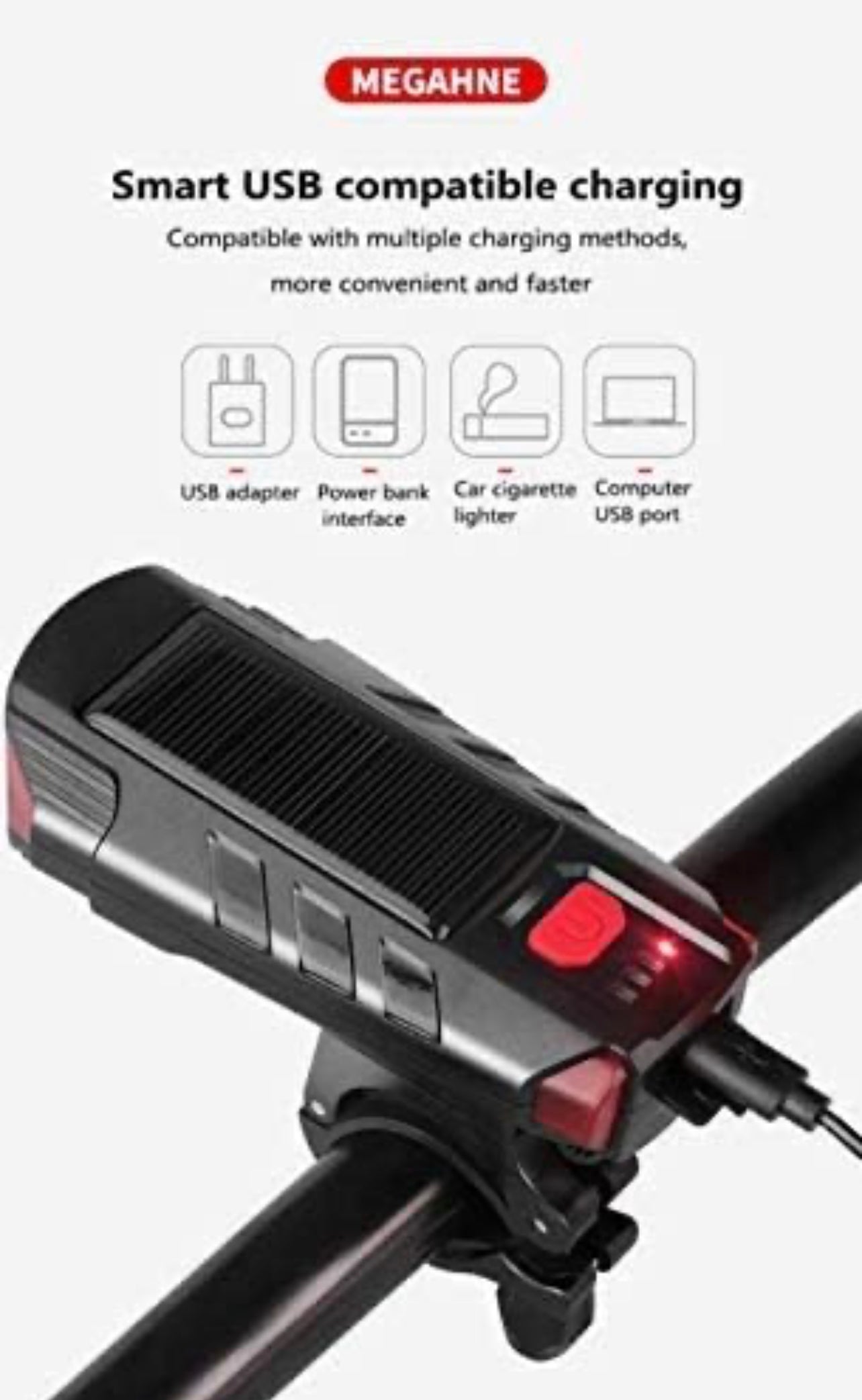 Dual Light Source Solar Powered Horn Bicycle Light 120l