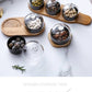 New ceramic dessert bowl snack dish taste fruit salad ice cream bowl pudding cup with bamboo tray glass cover creative tableware 3pc