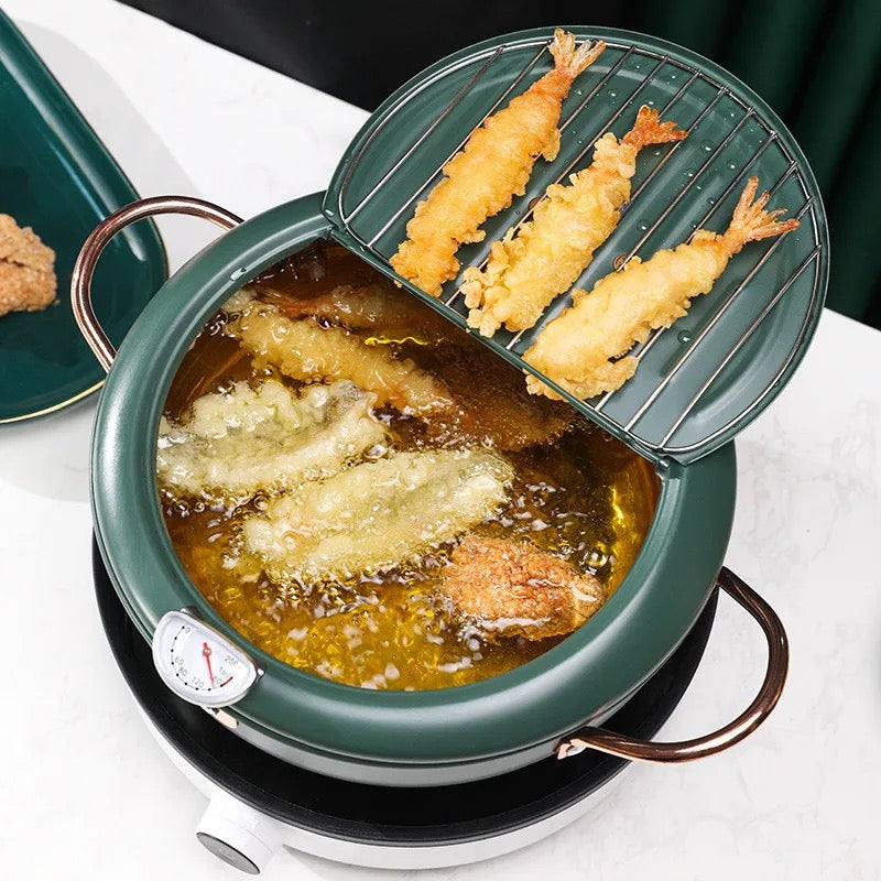 Non-Stick Deep Frying Pot With Thermometer With Drain Lid 20cm