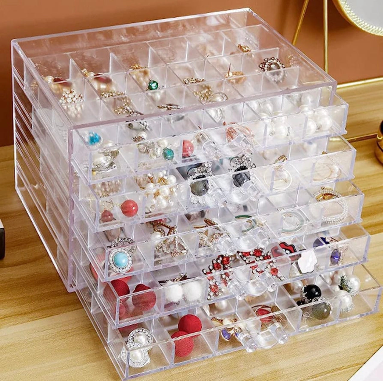 Transparent Jewellery Box 5 Drawer 120 Compartment