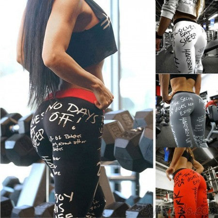 Leisure Letter Print Yoga Pants Sports Buttocks Fitness Women's Leggings