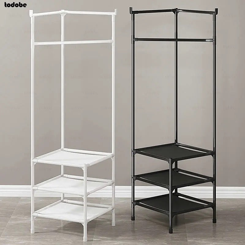 Corner Coat Rack – Freestanding Metal Wardrobe with Shelves for Bedroom, Entryway & Laundry Room