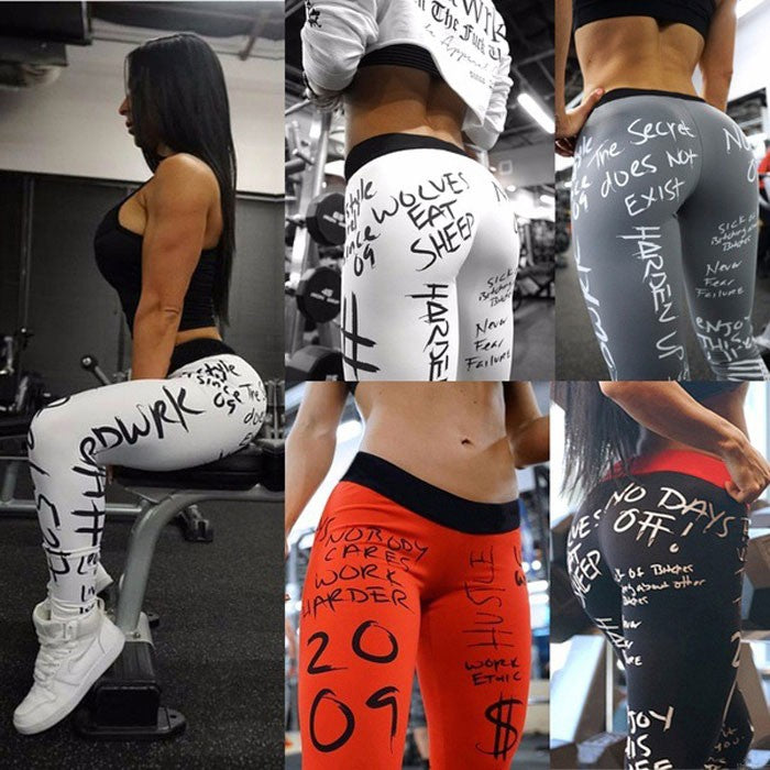 Leisure Letter Print Yoga Pants Sports Buttocks Fitness Women's Leggings