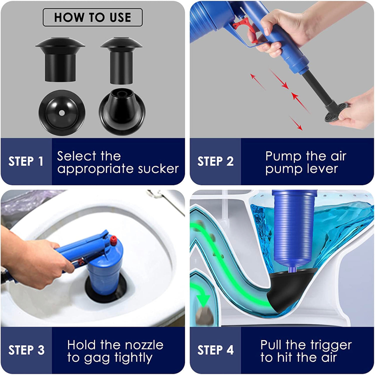 Toilet Plunger Air Drain Blaster Pressure Pump Cleaner for Bathroom Kitchen Clog Remover
