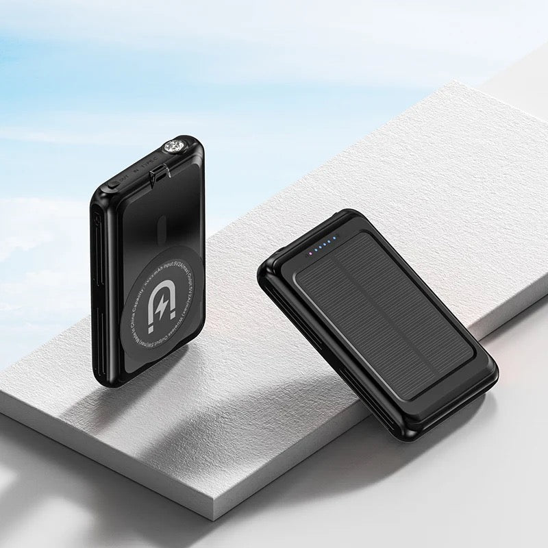 Solar Power Bank 5000mAh Magnetic Qi Wireless Charger Power Bank for iPhone 13 12 Solar Powerbank for Samsung Huawei Xiaomi Power Bank with Light
