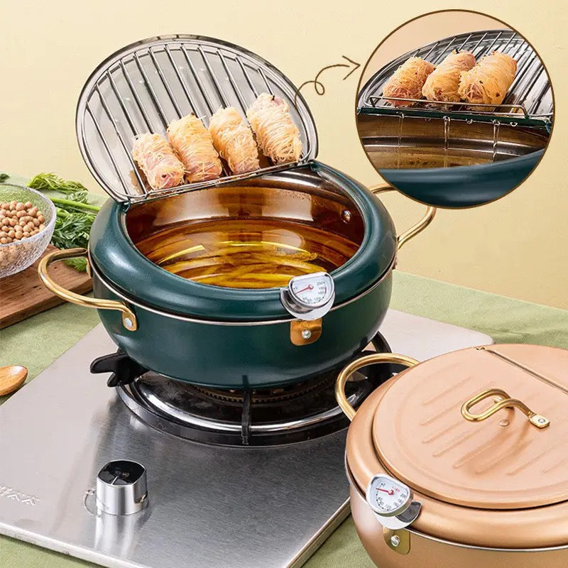 Non-Stick Deep Frying Pot With Thermometer With Drain Lid 20cm